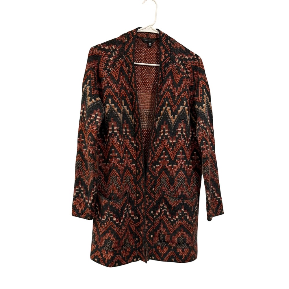 Lucky‎ Brand Mens Southwestern Aztec Open Front Cardigan Sweater Red Medium